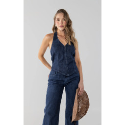 Blusa Azul Oscuro Denim con...